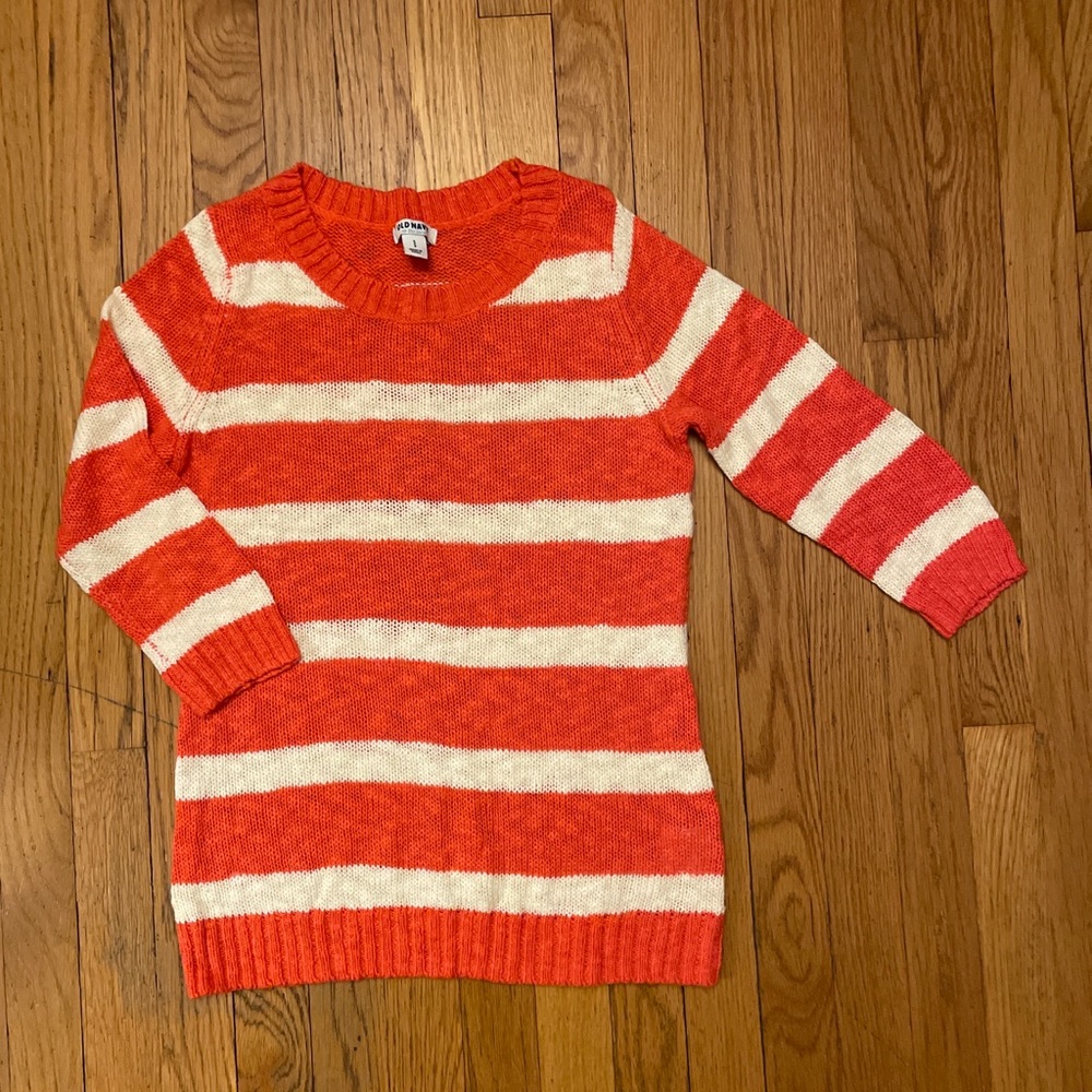 Old Navy Crew Neck Sweater Spring Summer Knit Coral and Ivory Striped Women’s S